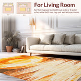 Ultra Soft Area Rug, Non Slip, Stain Resistant, Washable Area Rugs for Living Room, Bedroom, Charming Vintage Sun Print(Orange)