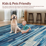 Ultra Soft Area Rug, Non Slip, Stain Resistant, Washable Area Rugs for Living Room, Bedroom, Earthy Toned Modern Geometric Motif(Blue)