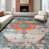 Ultra Soft Area Rug, Non Slip, Stain Resistant, Washable Area Rugs for Living Room, Bedroom, Vibrant Rustic Trellis Arrangement(Blue)