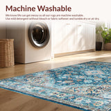 Ultra Soft Area Rug, Non Slip, Stain Resistant, Washable Area Rugs for Living Room, Bedroom, Elegant Faded Floral Motif(Blue)