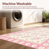 Ultra Soft Area Rug, Non Slip, Stain Resistant, Washable Area Rugs for Living Room, Bedroom, Serene Light Pink Daisy Theme(Ivory)