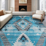 Ultra Soft Area Rug, Non Slip, Stain Resistant, Washable Area Rugs for Living Room, Bedroom, Elegant Distressed Floral Motif(Blue)