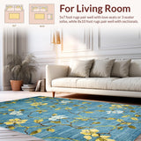 Ultra Soft Area Rug, Non Slip, Stain Resistant, Washable Area Rugs for Living Room, Bedroom, Elegant Yellow Trellis Pattern(Blue)