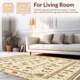 Ultra Soft Area Rug, Non Slip, Stain Resistant, Washable Area Rugs for Living Room, Bedroom, Beige Floral Runner for Kitchen and Hallway(Beige)