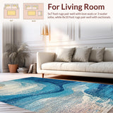 Ultra Soft Area Rug, Non Slip, Stain Resistant, Washable Area Rugs for Living Room, Bedroom, Trendy Distressed Ombre Rug Featuring a Blue to Beige Color Palette(Blue)