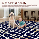 Ultra Soft Area Rug, Non Slip, Stain Resistant, Washable Area Rugs for Living Room, Bedroom, Contemporary Geometric Area Rug Modern Style for Versatile Placement(Blue)