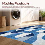 Ultra Soft Area Rug, Non Slip, Stain Resistant, Washable Area Rugs for Living Room, Bedroom, Coquette Ribbon Scallop Print Rug Featuring Artistic Bows and Chic Curves(Blue)