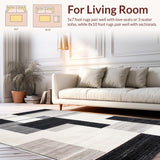 Ultra Soft Area Rug, Non Slip, Stain Resistant, Washable Area Rugs for Living Room, Bedroom, Minimalist Linear Contrast Artistry(Black)