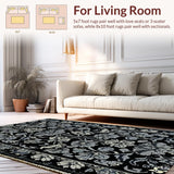 Ultra Soft Area Rug, Non Slip, Stain Resistant, Washable Area Rugs for Living Room, Bedroom, Lightweight Waterproof Picnic Rug with Floral Design(Black)