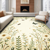 Ultra Soft Area Rug, Non Slip, Stain Resistant, Washable Area Rugs for Living Room, Bedroom, Stylish Ethereal Insect and Flora Blend(Ivory)