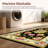 Ultra Soft Area Rug, Non Slip, Stain Resistant, Washable Area Rugs for Living Room, Bedroom, Rustic Earthy Toned Blossom Design(Black)