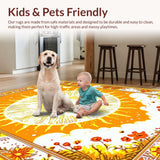 Ultra Soft Area Rug, Non Slip, Stain Resistant, Washable Area Rugs for Living Room, Bedroom, Whimsical Sun and Moon Embellishments(Orange)