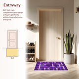 Ultra Soft Area Rug, Non Slip, Stain Resistant, Washable Area Rugs for Living Room, Bedroom, Stylish Non-Traditional Checker Motif(Purple)