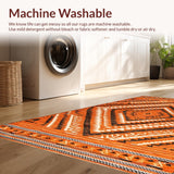 Ultra Soft Area Rug, Non Slip, Stain Resistant, Washable Area Rugs for Living Room, Bedroom, Contemporary Warm Geometric Fusion(Orange)