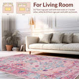 Ultra Soft Area Rug, Non Slip, Stain Resistant, Washable Area Rugs for Living Room, Bedroom, Distressed Pastel Geometric Motif(Pink)