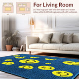 Ultra Soft Area Rug, Non Slip, Stain Resistant, Washable Area Rugs for Living Room, Bedroom, Funky Abstract Happy Design(Blue)