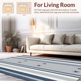 Ultra Soft Area Rug, Non Slip, Stain Resistant, Washable Area Rugs for Living Room, Bedroom, Nautical Blue Striped Elegance(Gray)