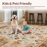 Ultra Soft Area Rug, Non Slip, Stain Resistant, Washable Area Rugs for Living Room, Bedroom, Elegant Distressed Floral Aesthetic(Beige)