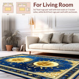 Ultra Soft Area Rug, Non Slip, Stain Resistant, Washable Area Rugs for Living Room, Bedroom, Whimsical Gold and White Tiled Pattern(Blue)