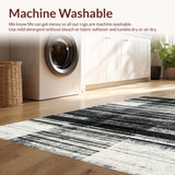 Ultra Soft Area Rug, Non Slip, Stain Resistant, Washable Area Rugs for Living Room, Bedroom, Artisan Stripe Pattern Rug Graphic Rhythm Linear Accent Modern Abstract Style(Black)