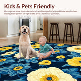 Ultra Soft Area Rug, Non Slip, Stain Resistant, Washable Area Rugs for Living Room, Bedroom, Contemporary Rustic Floral Patterns(Blue)