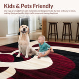 Ultra Soft Area Rug, Non Slip, Stain Resistant, Washable Area Rugs for Living Room, Bedroom, Geometric Swirl Rug Burgundy Black & Beige Modern Design(Red)