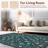 Ultra Soft Area Rug, Non Slip, Stain Resistant, Washable Area Rugs for Living Room, Bedroom, Artistic Pastel Floral Composition(Green)