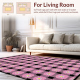 Ultra Soft Area Rug, Non Slip, Stain Resistant, Washable Area Rugs for Living Room, Bedroom, Vibrant Playful Floral Composition(Pink)