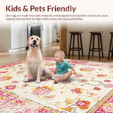 Ultra Soft Area Rug, Non Slip, Stain Resistant, Washable Area Rugs for Living Room, Bedroom, Delicate Floral Watercolor Palette(Ivory)