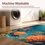 Ultra Soft Area Rug, Non Slip, Stain Resistant, Washable Area Rugs for Living Room, Bedroom, Vibrant Turtle Reef Carpet With Tropical Fish Underwater Paradise Design(Blue)