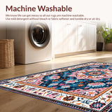 Ultra Soft Area Rug, Non Slip, Stain Resistant, Washable Area Rugs for Living Room, Bedroom, Eclectic Vintage Floral Medallion(Blue)