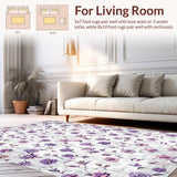Ultra Soft Area Rug, Non Slip, Stain Resistant, Washable Area Rugs for Living Room, Bedroom, Chic Purple Blossom Aesthetic(Gray)