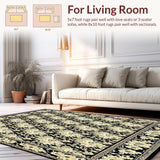 Ultra Soft Area Rug, Non Slip, Stain Resistant, Washable Area Rugs for Living Room, Bedroom, Stylish Black Area Showcasing Artistic Floral Motifs in Beige(Black)