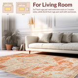 Ultra Soft Area Rug, Non Slip, Stain Resistant, Washable Area Rugs for Living Room, Bedroom, Neutral Toned Abstract Medallion(Orange)