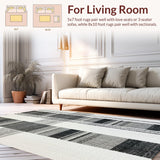 Ultra Soft Area Rug, Non Slip, Stain Resistant, Washable Area Rugs for Living Room, Bedroom, Woven Stripe Rug: Elegant Black White Design(Black)