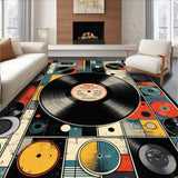 Ultra Soft Area Rug, Non Slip, Stain Resistant, Washable Area Rugs for Living Room, Bedroom, Colorful Semi-Circle Music Motif(Red)