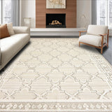 Ultra Soft Area Rug, Non Slip, Stain Resistant, Washable Area Rugs for Living Room, Bedroom, Contemporary Trellis Design Aesthetic(Beige)
