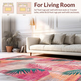 Ultra Soft Area Rug, Non Slip, Stain Resistant, Washable Area Rugs for Living Room, Bedroom, Tropical Tribal Ethnic Motif(Pink)