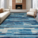 Ultra Soft Area Rug, Non Slip, Stain Resistant, Washable Area Rugs for Living Room, Bedroom, Earthy Toned Modern Geometric Motif(Blue)