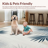 Ultra Soft Area Rug, Non Slip, Stain Resistant, Washable Area Rugs for Living Room, Bedroom, Coastal Palm Leaf Area in Blue Grey and Beige Hues(Gray)