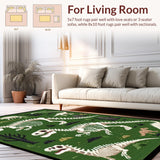 Ultra Soft Area Rug, Non Slip, Stain Resistant, Washable Area Rugs for Living Room, Bedroom, Rustic Vintage Dinosaur Artistry(Green)