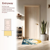 Ultra Soft Area Rug, Non Slip, Stain Resistant, Washable Area Rugs for Living Room, Bedroom, Tranquil Creamy Organic Lines(Yellow)