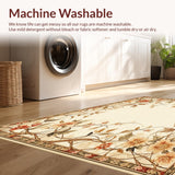 Botanical Scrollwork Transitional Floor Cover with Floral Accents(Beige)