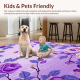 Ultra Soft Area Rug, Non Slip, Stain Resistant, Washable Area Rugs for Living Room, Bedroom, Charming Plush Floral Design(Purple)