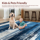 Ultra Soft Area Rug, Non Slip, Stain Resistant, Washable Area Rugs for Living Room, Bedroom, Rustic Minimalist Blue Tones Design(Blue)