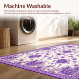 Ultra Soft Area Rug, Non Slip, Stain Resistant, Washable Area Rugs for Living Room, Bedroom, Fresh Purple Blossom Artistry(Ivory)