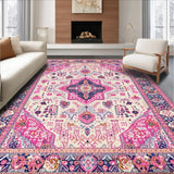 Ultra Soft Area Rug, Non Slip, Stain Resistant, Washable Area Rugs for Living Room, Bedroom, Whimsical Colorful Lattice Style(Pink)