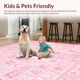 Ultra Soft Area Rug, Non Slip, Stain Resistant, Washable Area Rugs for Living Room, Bedroom, Charming Circular Educational Motif(Pink)