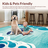 Ultra Soft Area Rug, Non Slip, Stain Resistant, Washable Area Rugs for Living Room, Bedroom, Nautical Harmony Wave Rug with Stylized Turtle and Coastal Shell Patterns(Blue)