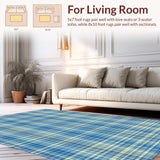 Ultra Soft Area Rug, Non Slip, Stain Resistant, Washable Area Rugs for Living Room, Bedroom, Sleek Geometric Blue Tones(Blue)